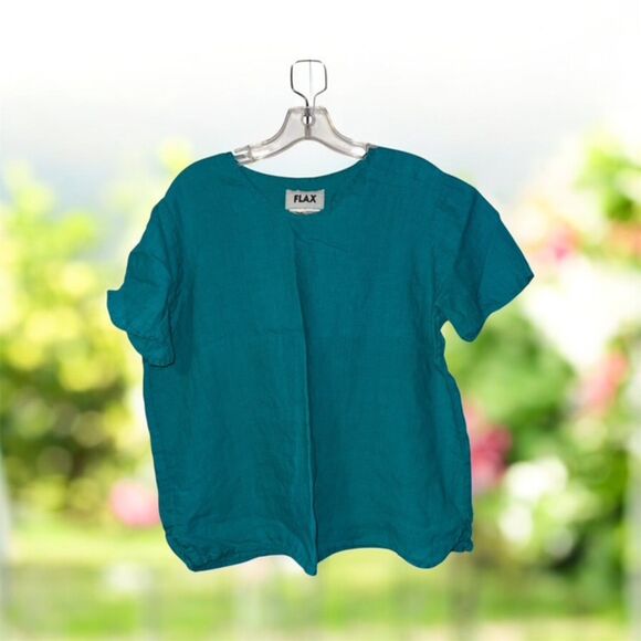 Flax Linen Tee Size Small Teal - Picture 1 of 4